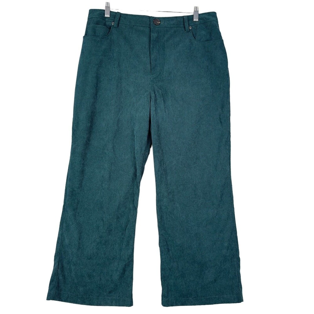 7 For All Mankind Corduroy Pants Womens Large Wide Leg Crop Green High Rise NWT